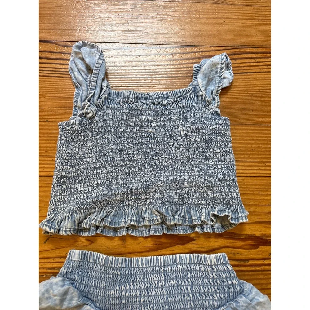 Wonder Nation Skort Set Kids Blue Acid Wash Smocked‎ Ruffle Boho SIZE 2T